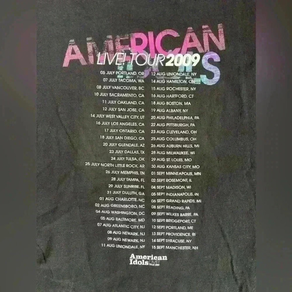 American Idol 2009 Tour Heavyweight Unisex Cotton Tee Shirt Concert Collectible - Picture 4 of 9